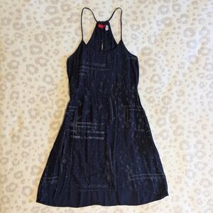 Navy Bandana Paisley Mini Dress Viscose Halter Buttons Racerback Paisley XS S
